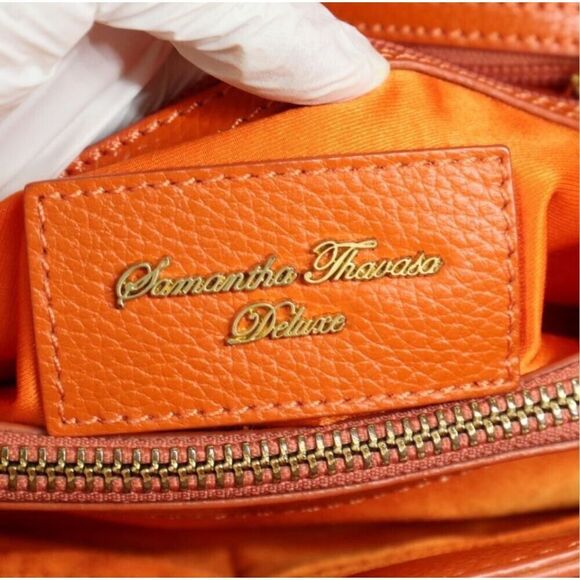 Samantha Thavasa Deluxe Two Way Bag Bright Orange Leather Statement Purse - Picture 4 of 11